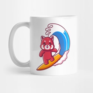 Cute red panda surfing summer vacation Mug